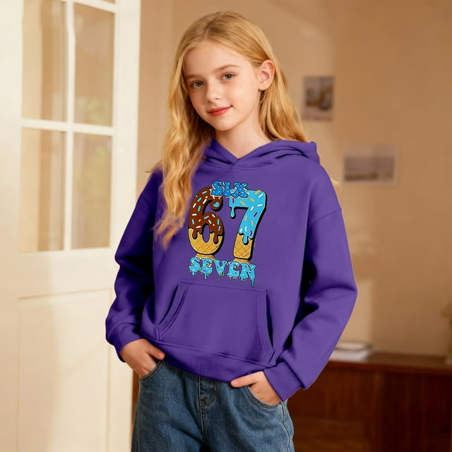Sweat à Capuche Imprimé Glace pour Filles pour Confort Quotidien et Tenue Décontractée Confortable