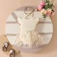 thumbnail image 4 of Baby Onesies Girl Baby Girl Clothes Infant Summer Outfits Cute Sweet Bow Print Mesh Ruffle Sleeveless Romper Headband Set, 4 of 7