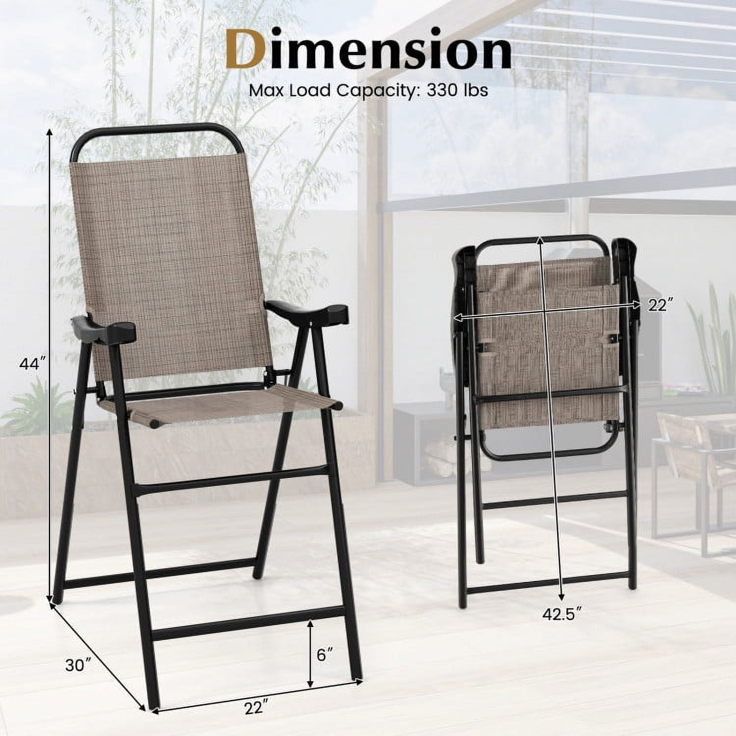 Aimee Lii Patio Folding Bar Stool Set of 4 with Metal Frame and Footrest, Outdoor Patio Furniture, Coffee