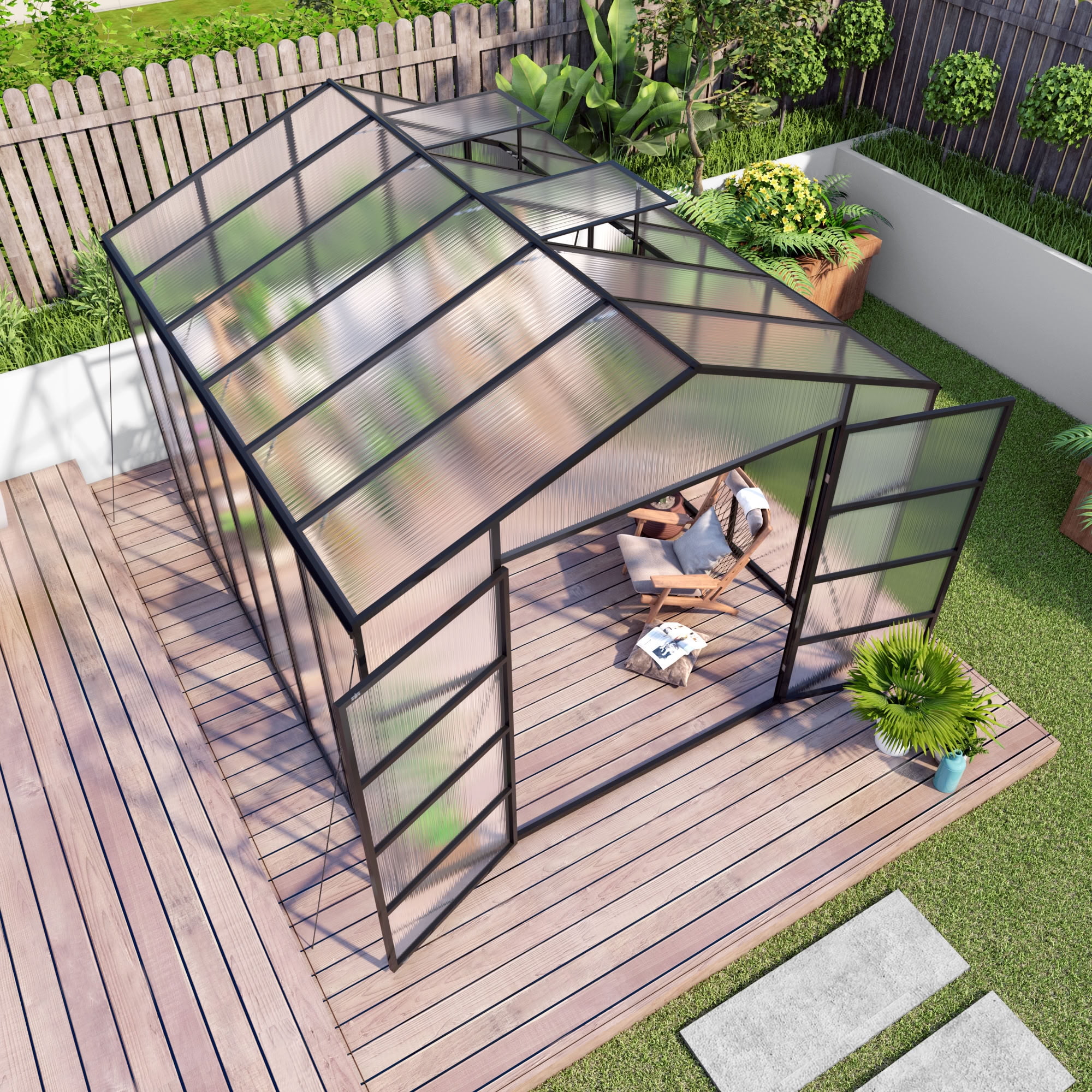 MAYEERTY 10x12 FT Walk-in Greenhouse with Raised Base & Anchors, All-Season Windproof Greenhouse with Drainage System for Backyard, Garden & Patio