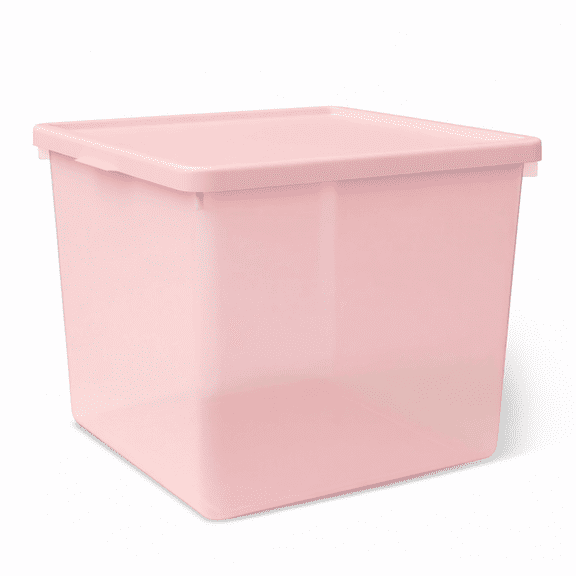 Pink Large Plastic Storage Bin with Lid, Stackable Tote Container, Durable Organizer for Bedroom, Closet, Dorm Room, Home, Office, Heavy Duty, 18 Gal