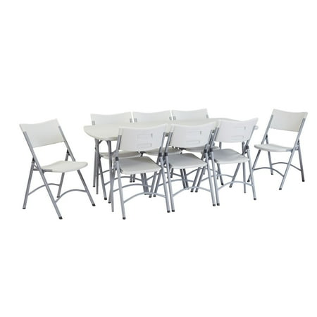 National Public Seating 6 Ft Rectangle Fold In Half Table And 8 Heavy Duty Chairs
