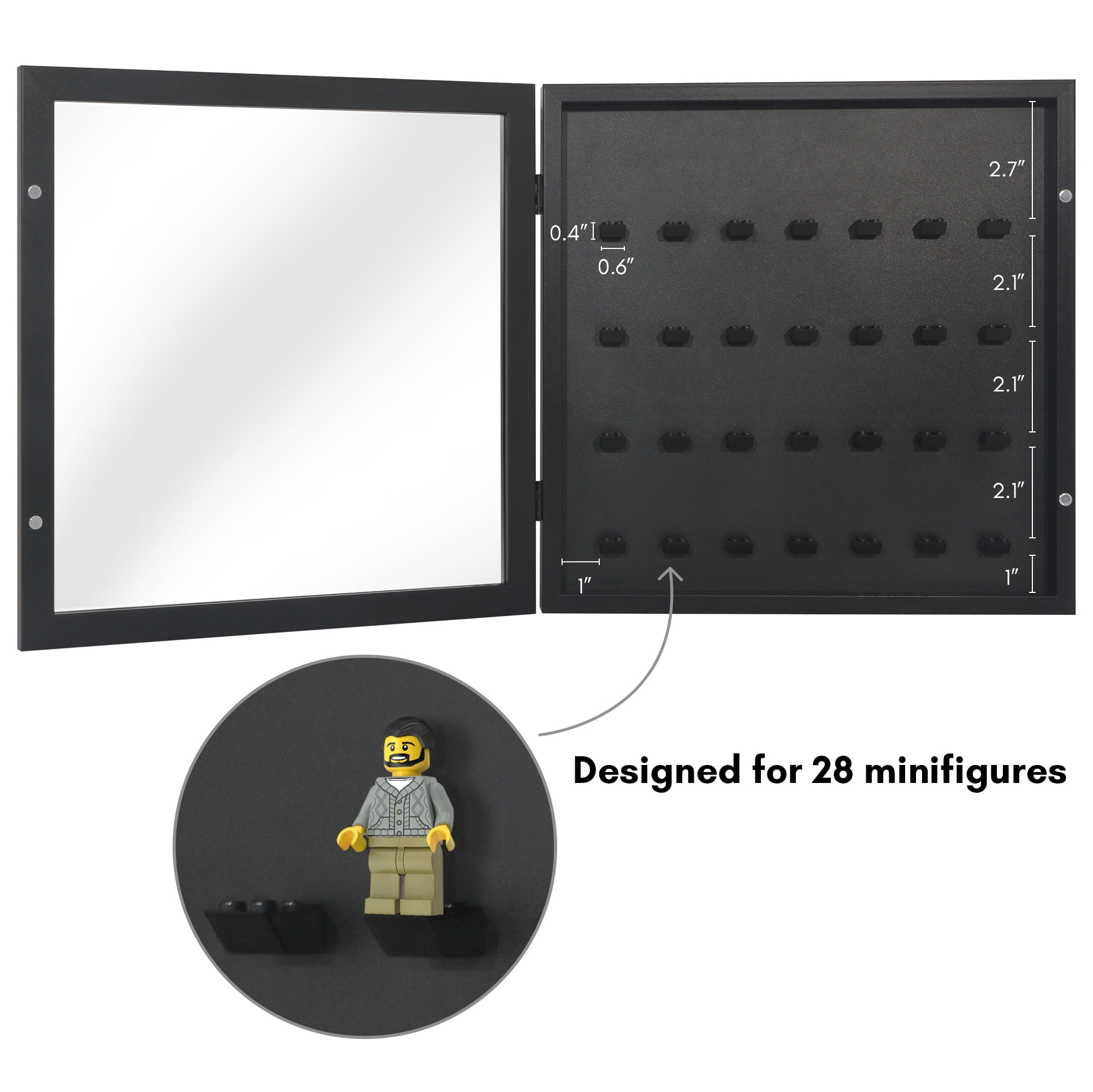 Americanflat 14x14 Minifigure Display Case with Polished Plexiglass Holds Minifigures Silhouette Wall - Black