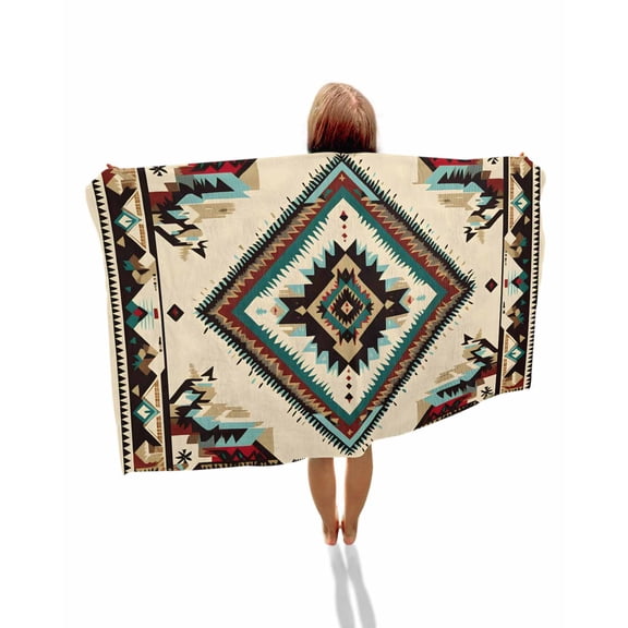 Boho Red Teal Brown Beach Towels Oversized Super Absorbent, Southwestern Vintage Geometric Lightweight Bath Towel Quick Dry Sets For Bathroom/Pool/Rv Camping/Beach Play/Gym Room/Picnic 30"x60"