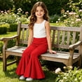 thumbnail image 7 of EnJoCho Toddler Girls Baggy Bell-Bottom Pants Loose Wide Leg Elastic High Waist Ruffled Flared Trousers Little Girls Soft Knit Flared Pants Elastic High Waist Bell Bottom Pants, 7 of 7