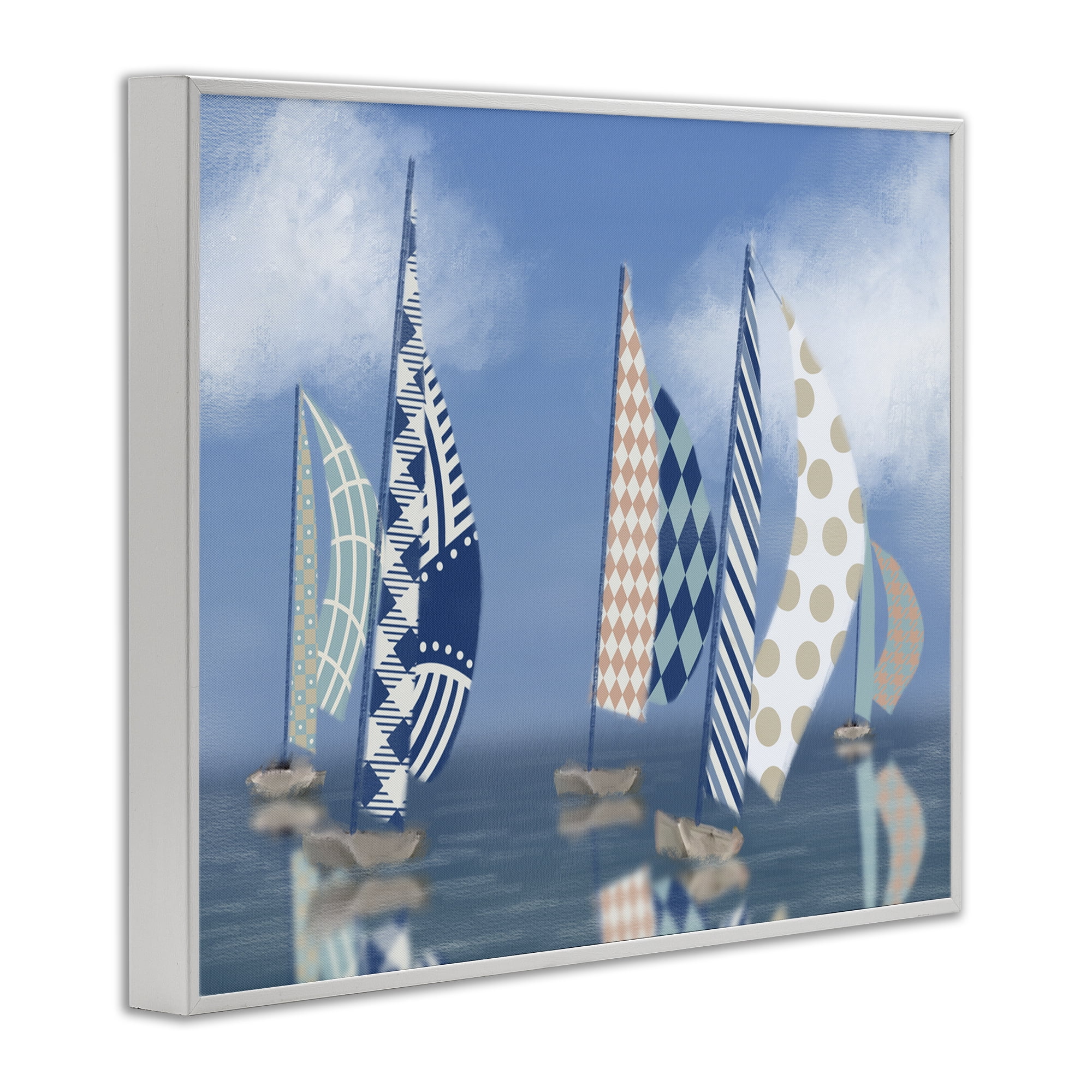 Stupell Industries Patchwork Coastal Sailboats Transportation Painting White Framed Art Print Wall Art, 14 x 11