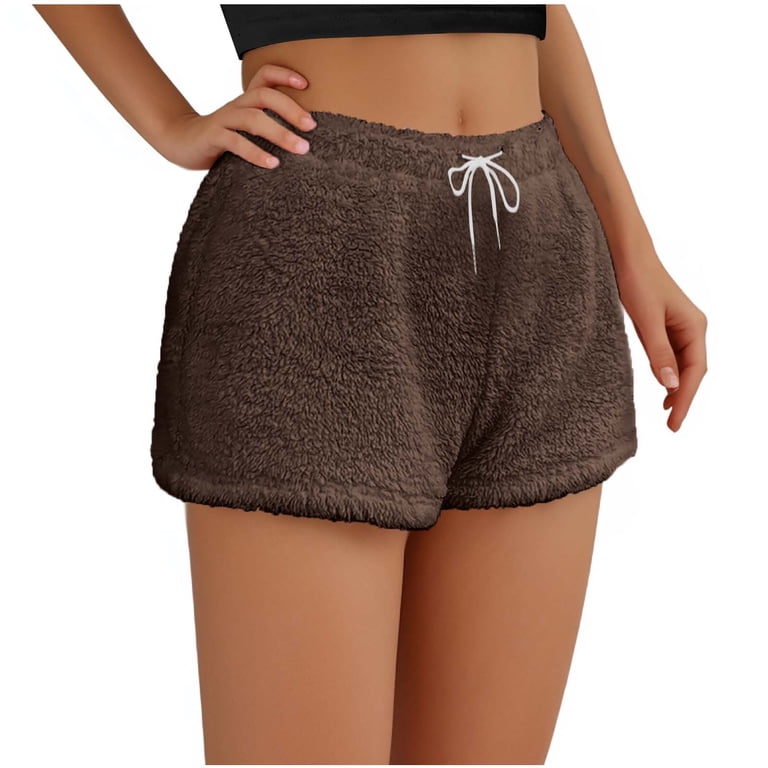 BLTIBY Women's Fuzzy Pajama Shorts Casual Fleece Lounge Short