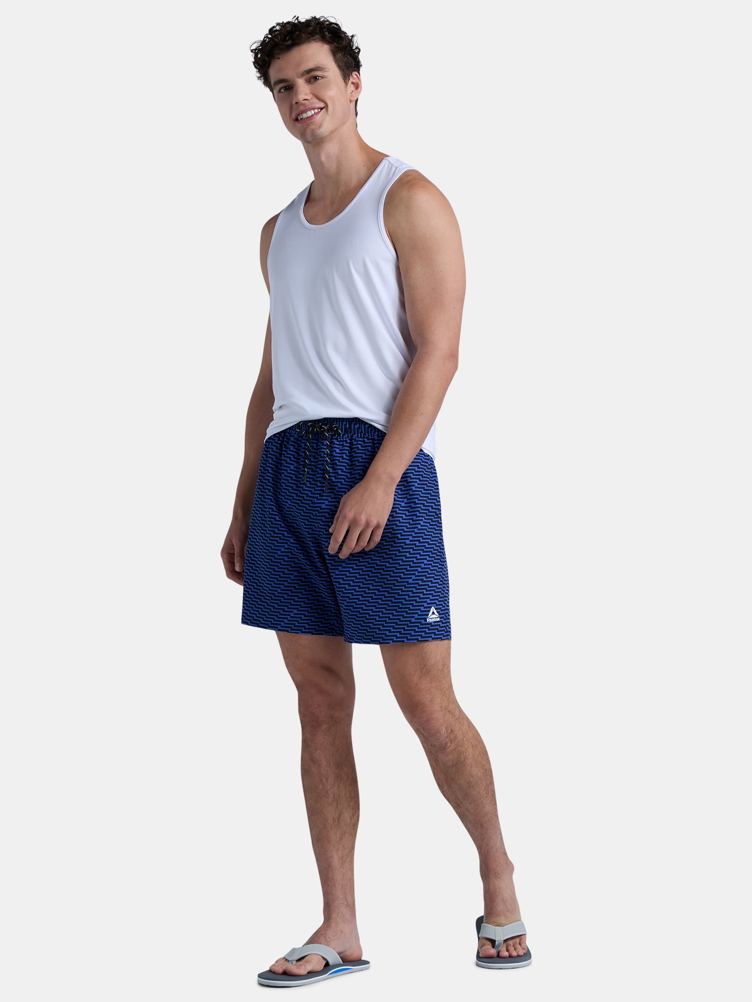 Reebok Men’s & Big Men's Printed Swim Trunks with Compression Liner, UPF 50+, 7” Inseam, Sizes S-3XL