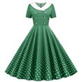 thumbnail image 1 of Dvprdro Robe de Bal pour Femme Invitée de Mariage Mode Vintage à Pois Imprimée Manches Courtes Ligne A Évasée Cocktail Fête Robe Midi, 1 of 5