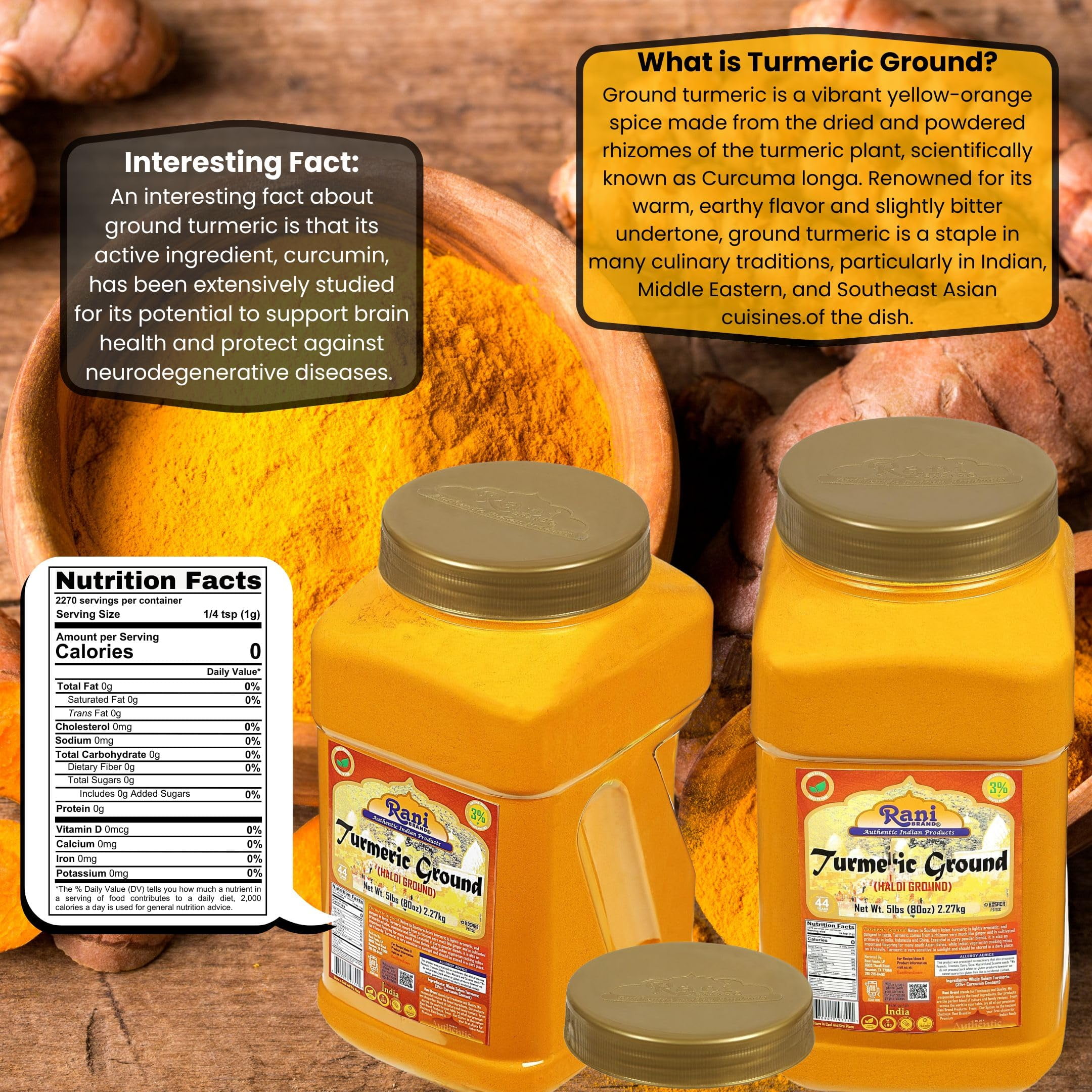 Rani Turmeric (Haldi) Root Powder Spice, (High Curcumin Content) 80oz (5lbs ) 2.27kg Bulk PET Jar ~ All Natural | 100% Pure, Salt Free | Vegan | Gluten Friendly | NON-GMO | Kosher | Indian Origin