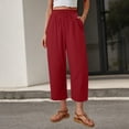 thumbnail image 2 of Linen Capri Pants for Women Ihhxva 3/4 Length Solid Color Elastic Waist Adjustable with Pockets Summer Beach Vacation Lounge Cropped S-2XL, 2 of 7