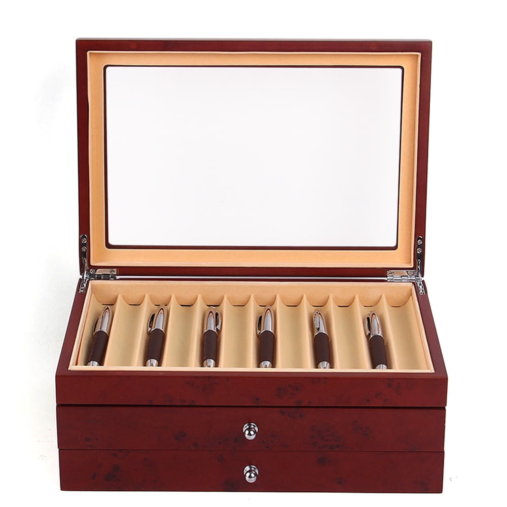 High-Quality Pen Box with 34 Compartments, Velvet Lining, Rosewood and MDF, Large Capacity, Retro Design, Ideal Gift for Pen Collectors