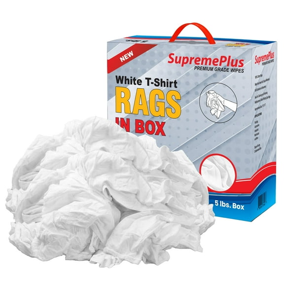 SupremePlus New Knit T-Shirt Cleaning Wiping Rags 5 lbs Compressed Box of Rags Commercial All Purpose Reusable Cotton Dust Cloths, White, 35 Count