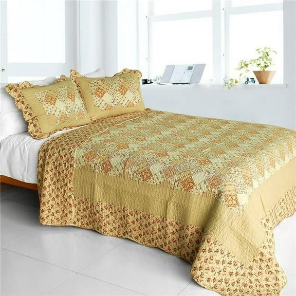 Harvest Season - Cotton 3 Pieces Vermicelli-Quilted Patchwork Quilt Set  Full & Queen Size - Yellow