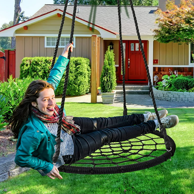 Spider Web Tree Swing Set, Extra Large Platform Net Swing, Adjustable Hanging Ropes - Attaches to Trees or Existing Swing Sets for Multiple Kids or
