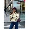 thumbnail image 4 of Female Faux Fur Crop Jacket Long Sleeve Cozy Winter Warm Leopard -Coat with Pockets White L, 4 of 9