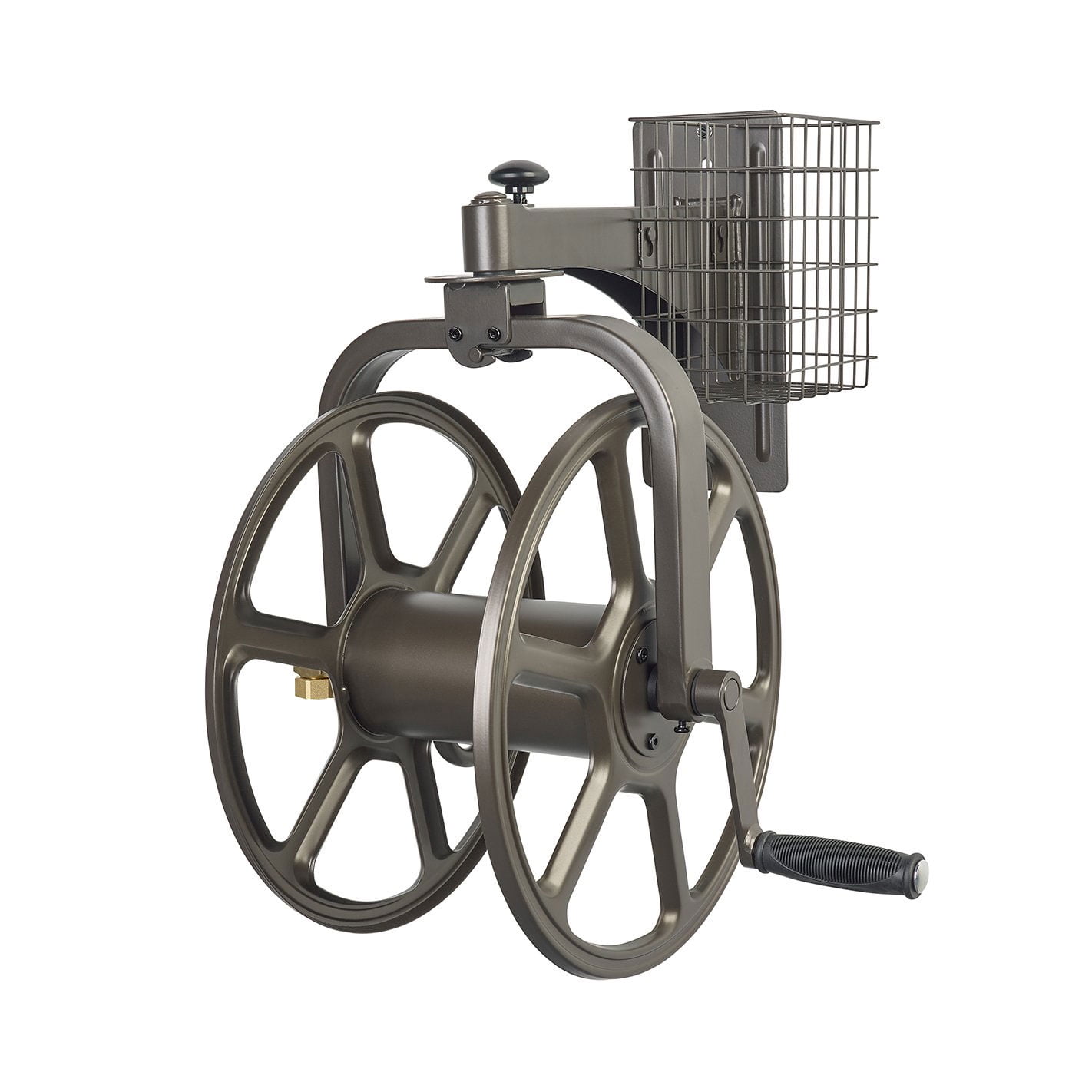 Liberty Garden Single Arm Navigator Rotating Hose Reel W Liberty Garden Single Arm Navigator Rotating Hose Reel W Storage Basket