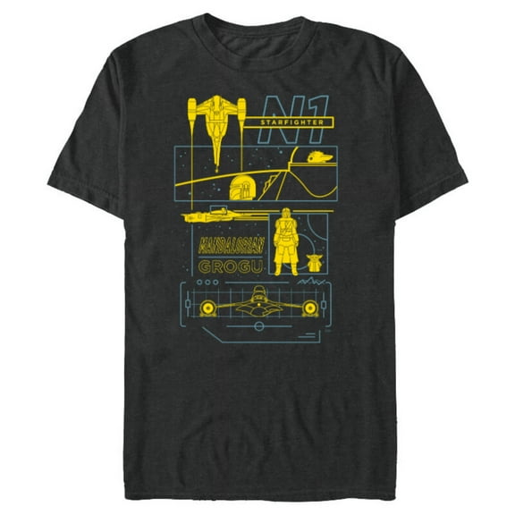 Star Wars The Mandalorian & Grogu N-1 Starfighter Schematic - Short Sleeve Blended T-Shirt for Adults - Customized-Dark Heather