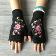 thumbnail image 2 of Guantes de punto para mujer, cálidos guantes de medio dedo bordados de lana para otoño e invierno, 2 of 6