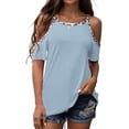 thumbnail image 2 of Pompotops Mode Femmes Manches Courtes Froid Épaule Col Rond Tops Décontractés T-shirt Chemisier, 2 of 8