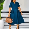 thumbnail image 3 of AURA Plus Size Summer V Neck A Line Midi Dress High Waist Short Sleeve Elegant African Work Dress with Belt, 3 of 10