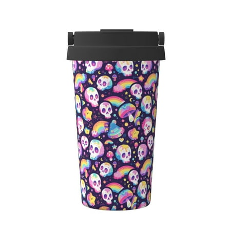 

Goofa Skull colorful mushroom rainbow for Insulated Travel Coffee Mug Spill Proof Leak Proof 16 OZCoffee Tumbler Reusable Coffee Cups with Lids Thermos for Hot and Cold Drink