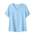 thumbnail image 5 of Summer Linen Shirts for Women V Neck Short Sleeve Tunic Tops Loose Fit Comfy Beach Casual Base Tee T-Shirts (XL, Light Blue), 5 of 8