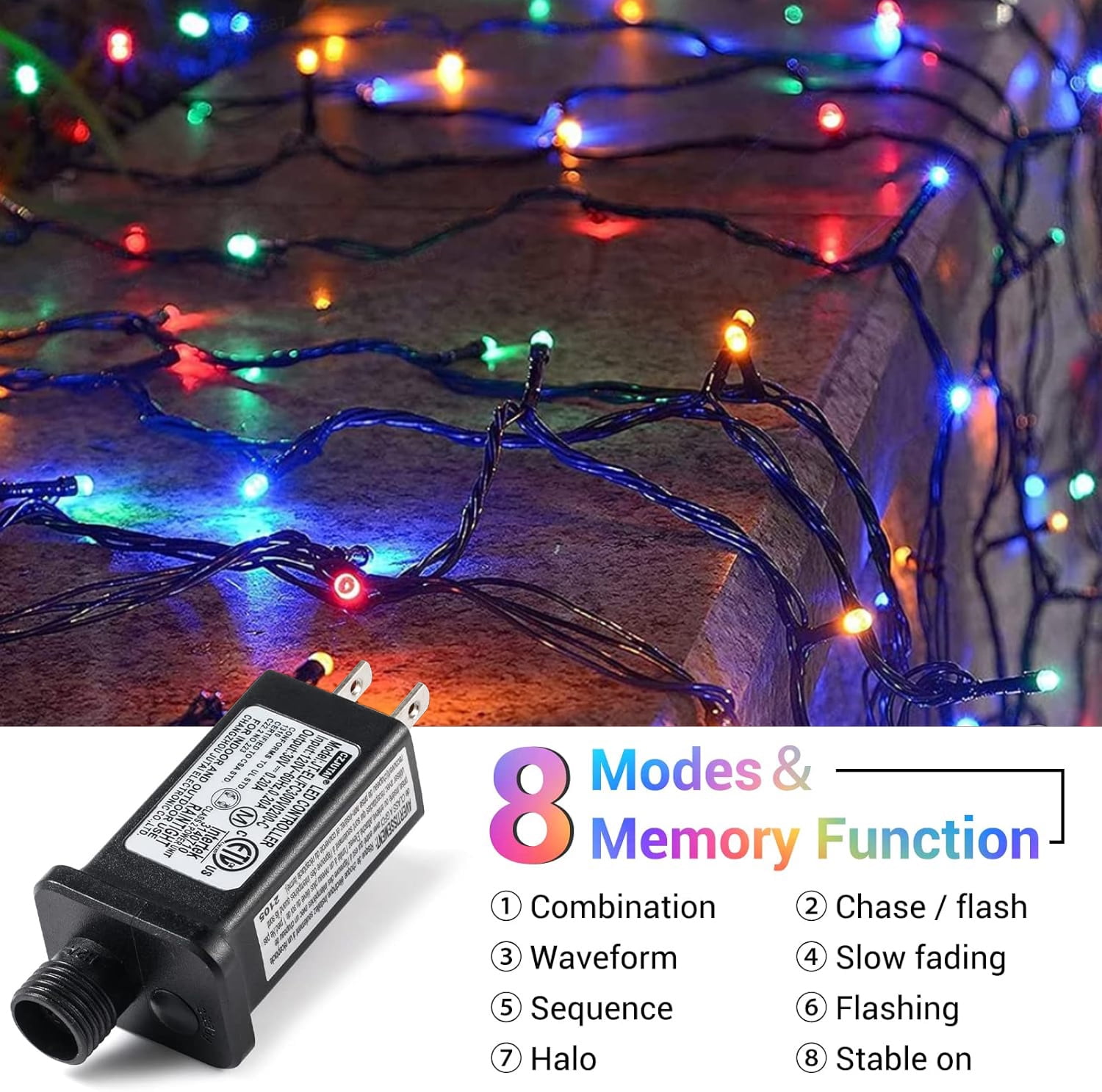 Aship 82ft 1000 Multicolor Christmas String Lights, Waterproof Outdoor Christmas String Lights with 8 Modes, Twinkle LED String Lights for Tree Party Decoration
