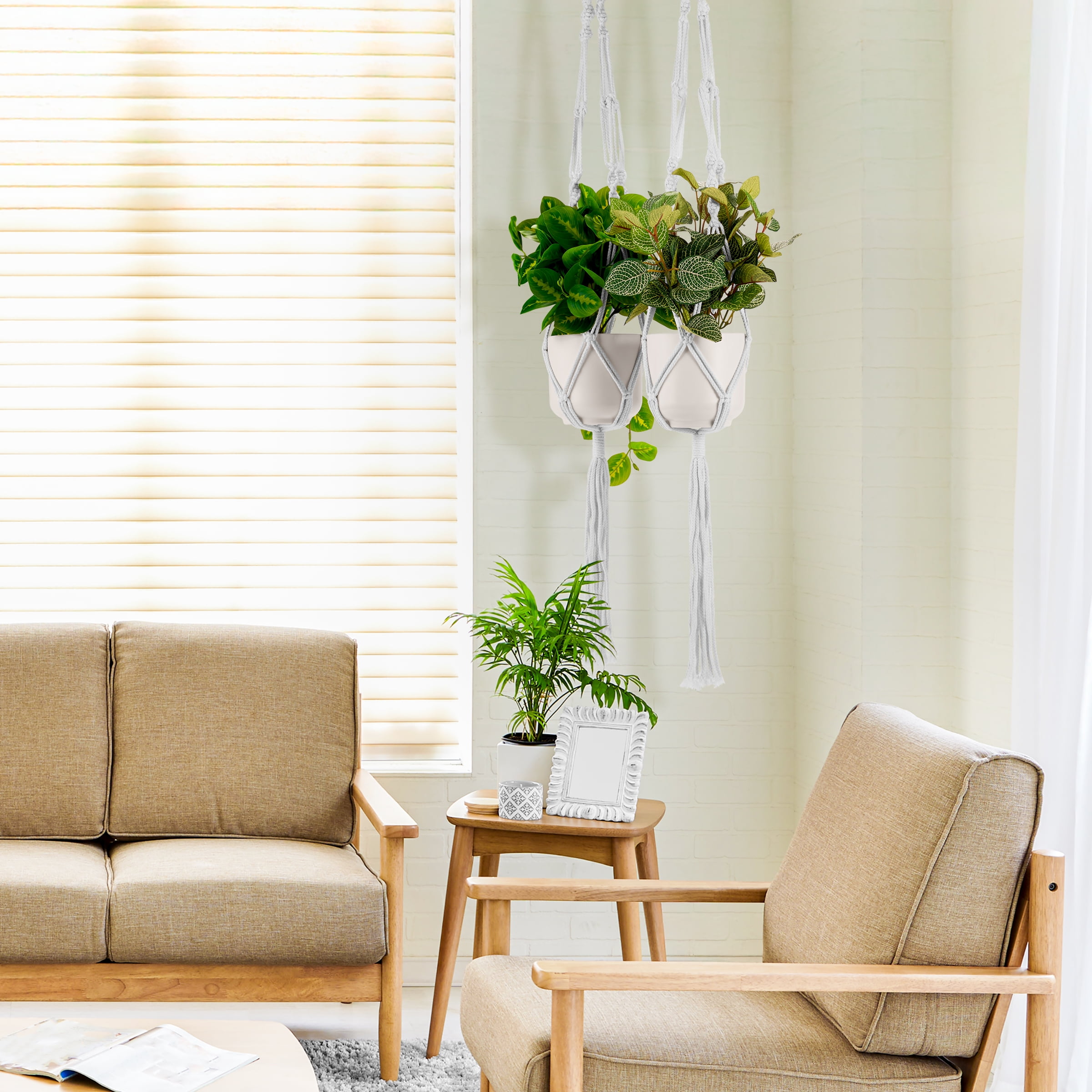 Sorbus Macrame Plant Hanger 8-Pack – White Cotton Rope Hanging Planters for Indoor/Outdoor Use – Boho Decor for Home, Patio, or Garden – Fits Small to Medium Plant Pots