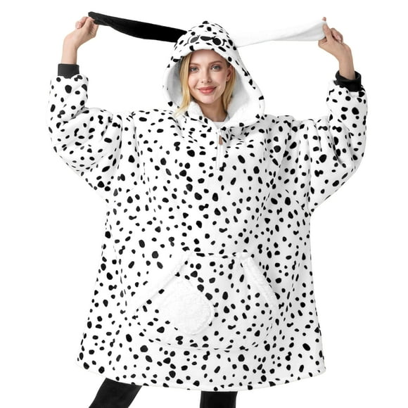 Sudadera con capucha Giggling Getup Sherpa de gran tamaño, dálmata