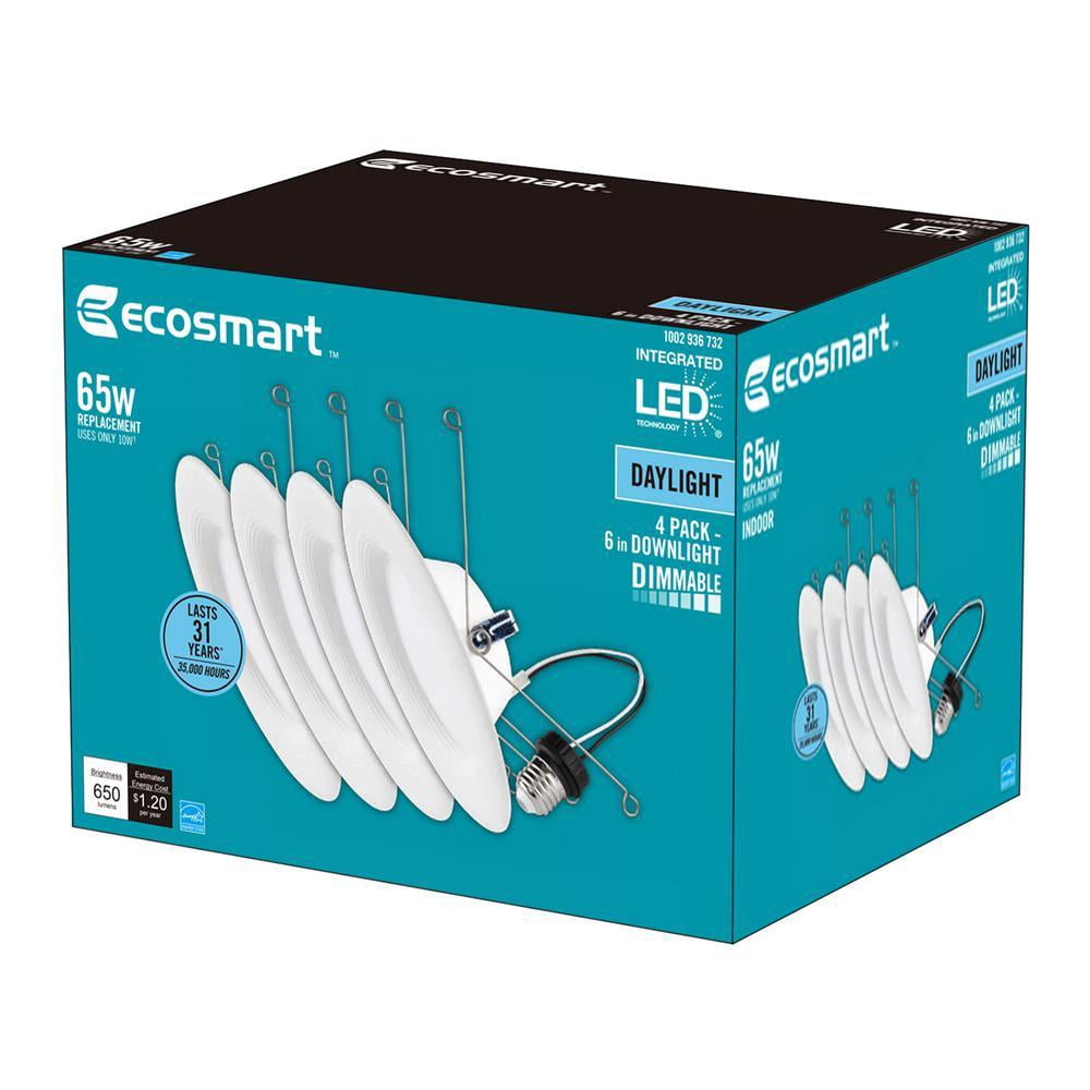 EcoSmart 6” Integrated LED Recessed Lighting ENERGY STAR Rated Dimmable 5000K Daylight (4 Count)
