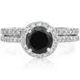thumbnail image 2 of Pompeii 2 1/2 Ct Treated Black Diamond Halo Engagement Wedding Ring Set 14K White Gold, 2 of 4