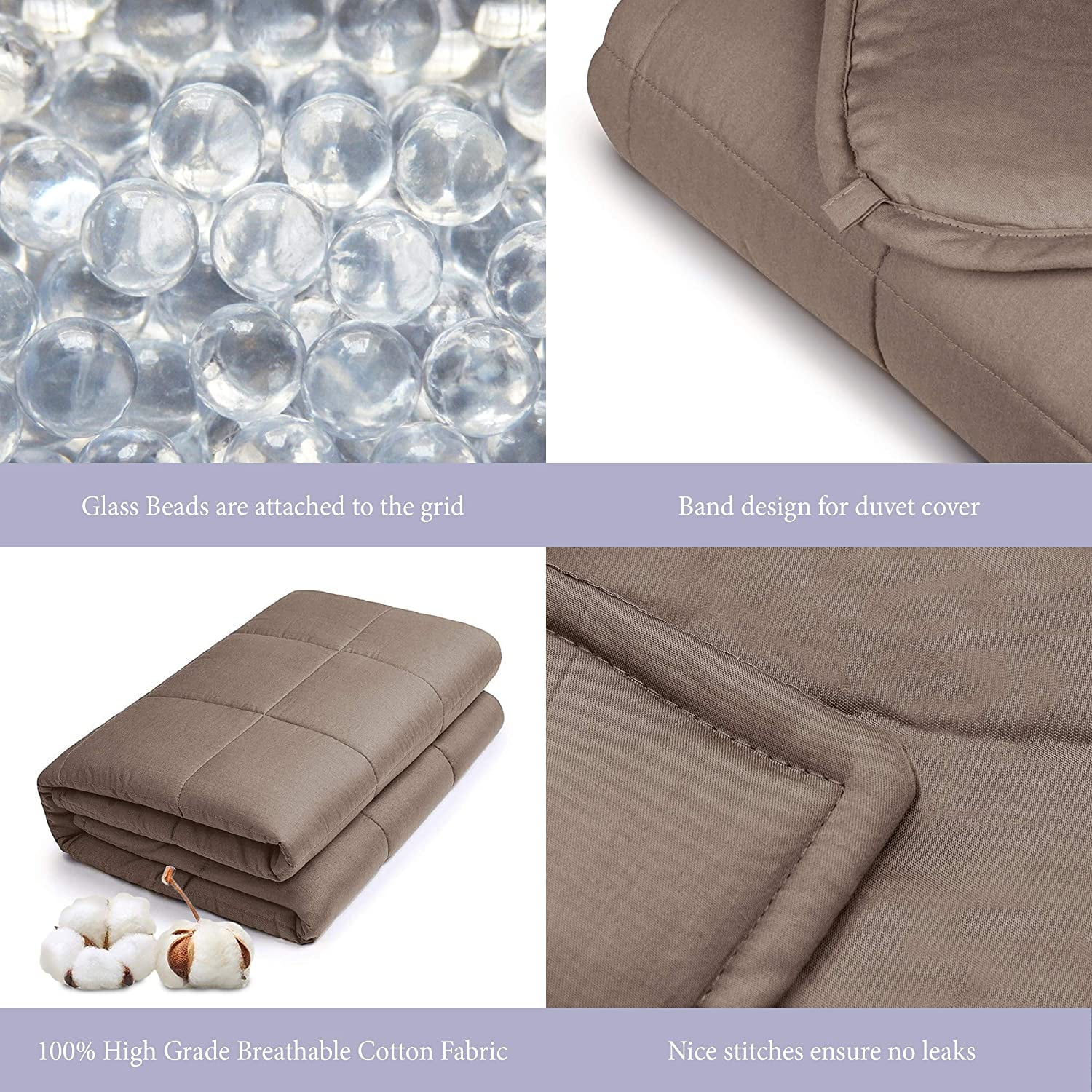 15lb, 48x78, Twin//Full Size Comfort 100/% Calming Cotton Blanket with Glass Beads Royal Therapy Weighted Blanket Adult /& Kids Bed