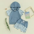 thumbnail image 3 of GYRATEDREAM Toddler Baby Boys Clothes Set Checkerboard Short Sleeve T-Shirt Elastic Shorts Hooded Top Summer Outfits 0-3 Years, 3 of 4