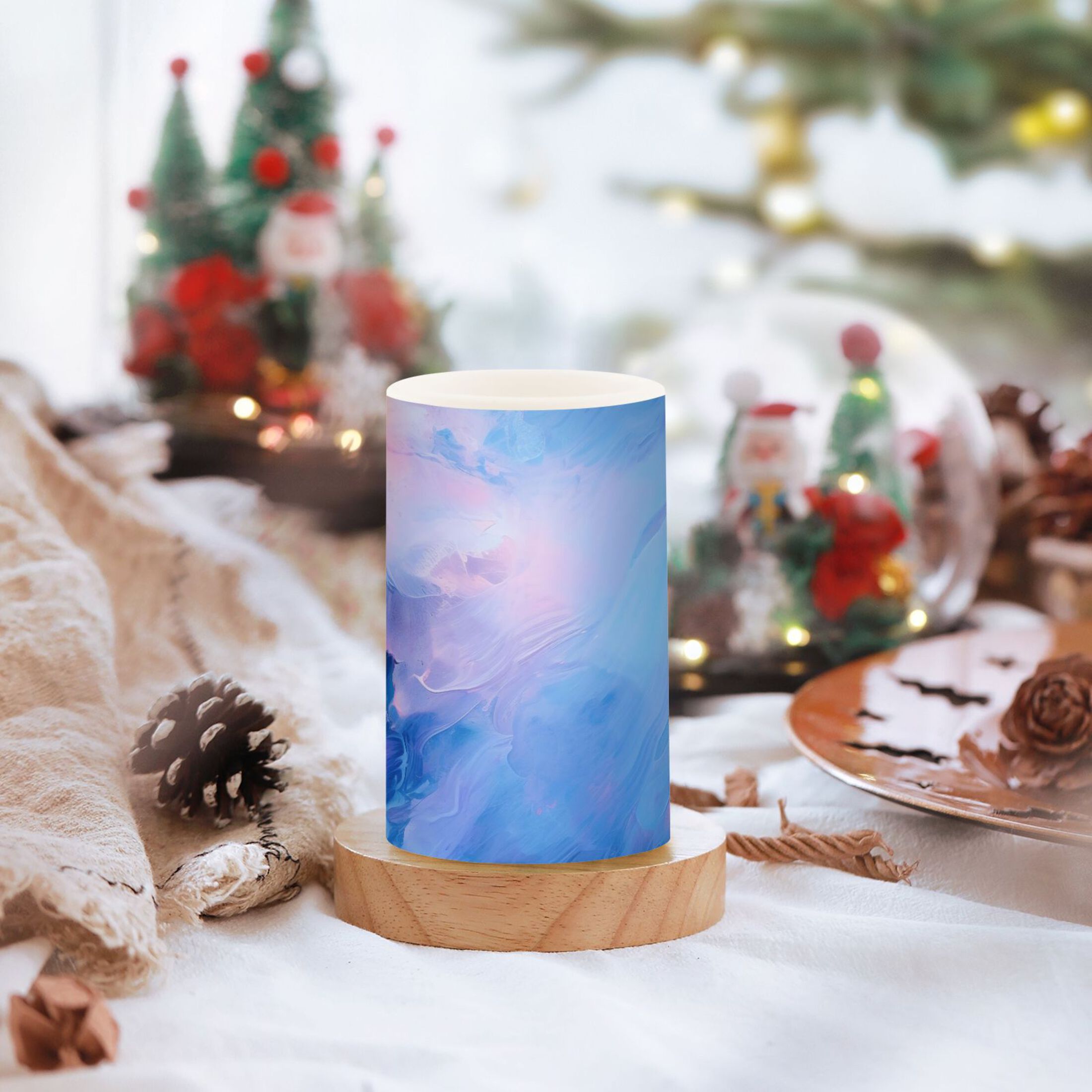 Azure Blue Marble Flameless Candles with Remote Timer LED Battery Operated Flickering Candle Light for Festival Wedding Home Party