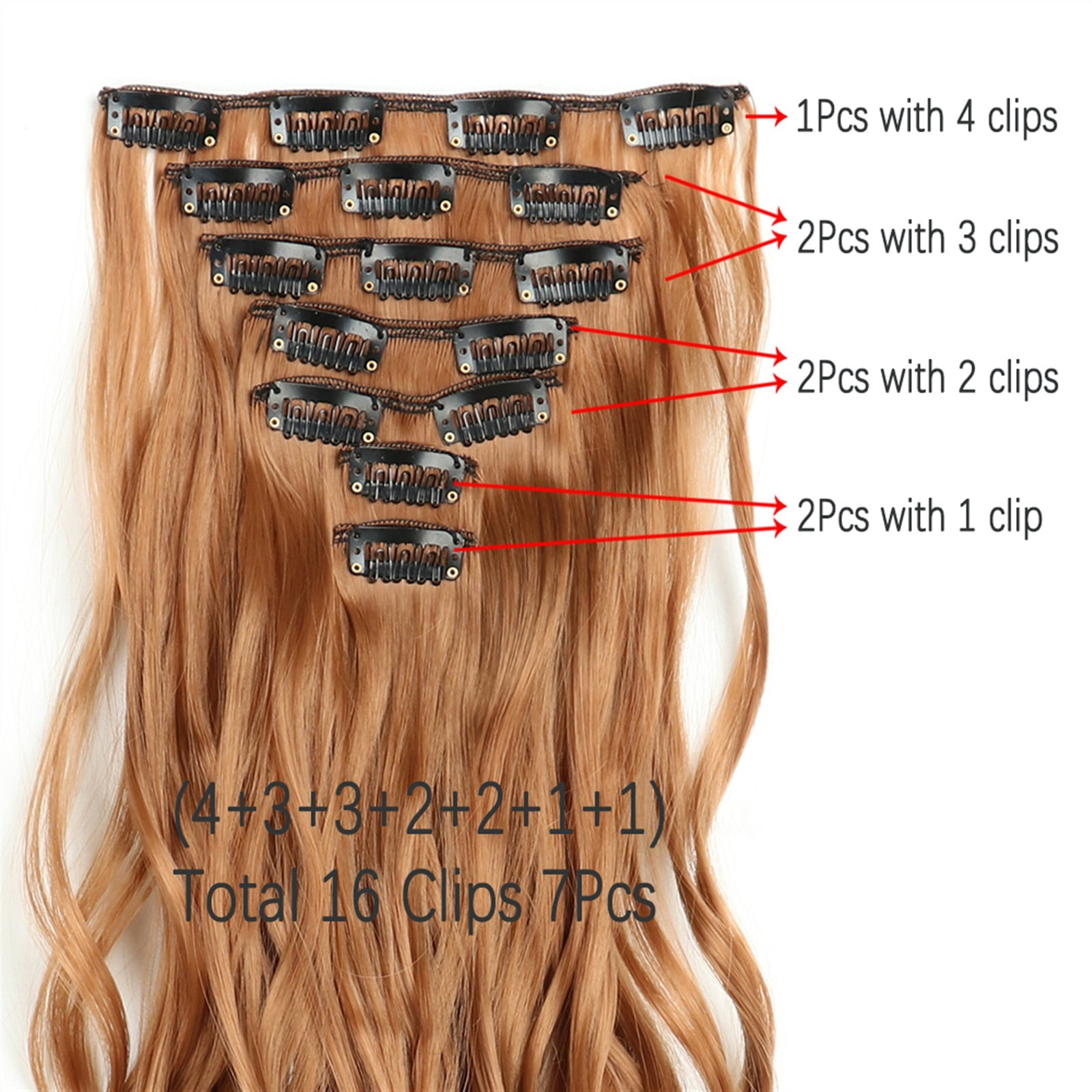 16 Clip Orange Golden Clip in Long Wavy Synthetic Hair Extension 20 Inch Copper Red 7PCS Thick Hairpieces Fiber Double Weft Hair for Women