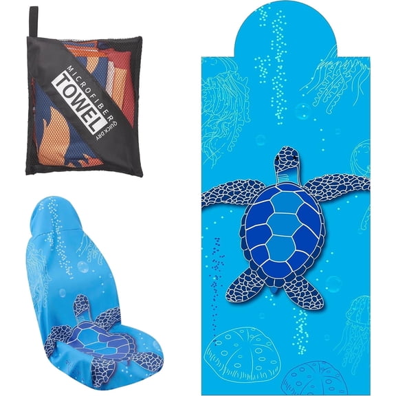 Car Seat Towel Pull Cord Hooded Cover with Storage Bag, Moisture-Wicking(Sea Turtle) 