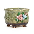 thumbnail image 3 of 7.09" Small Green Square Footed Ceramic Planter Pot with Drainage Hole and Mesh Pad, 3 of 8