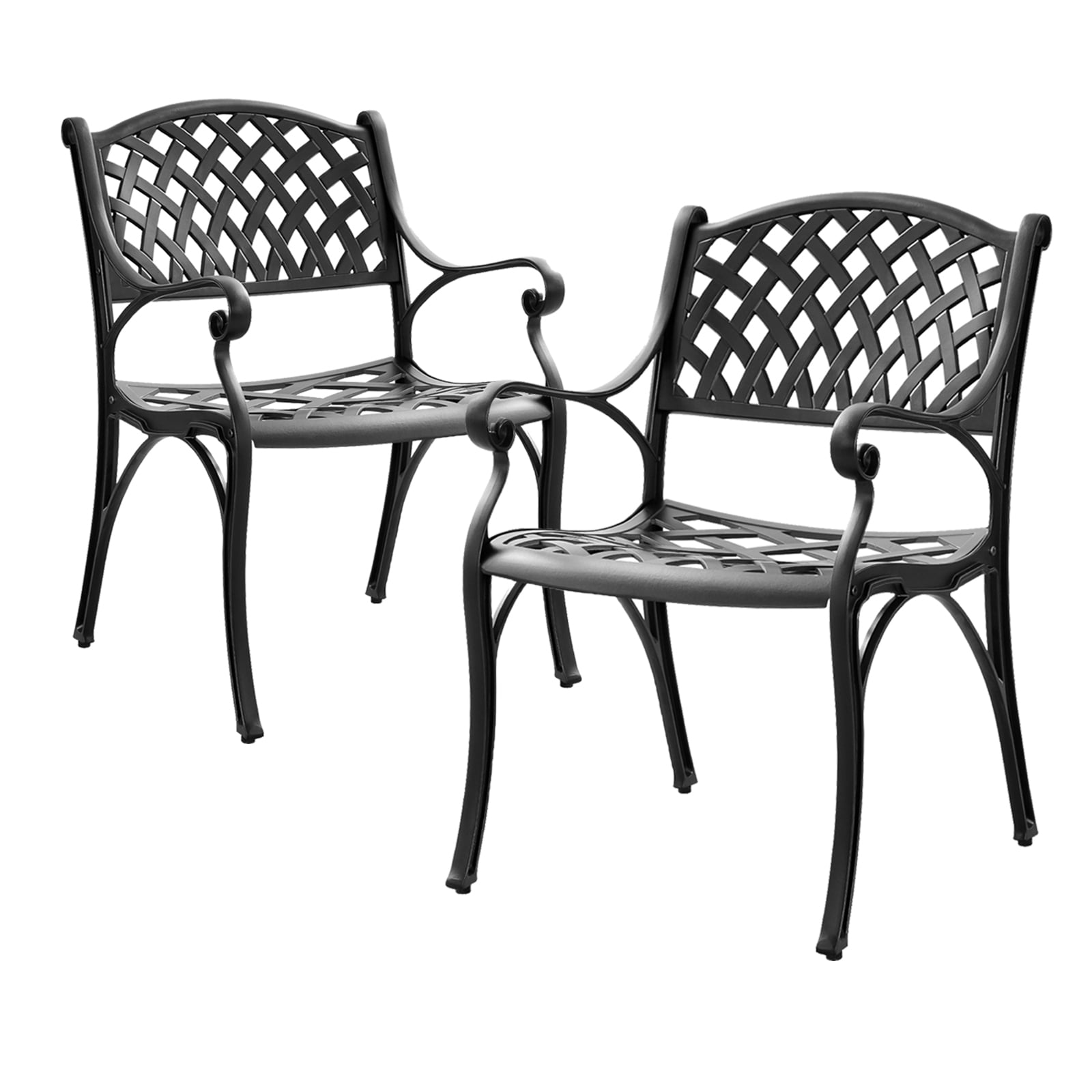 PATIO-IN Cast Aluminum Patio Chairs Set of 2, All Weather Outdoor Patio Dining Chairs with Arms,Metal Patio Chairs for Garden,Black