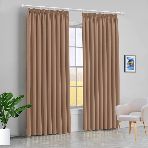 Amay Blackout Double Pinch Pleated Curtains Panel Brown Solid, 84 Inch Wide by 84 Inch Long- 1Panel