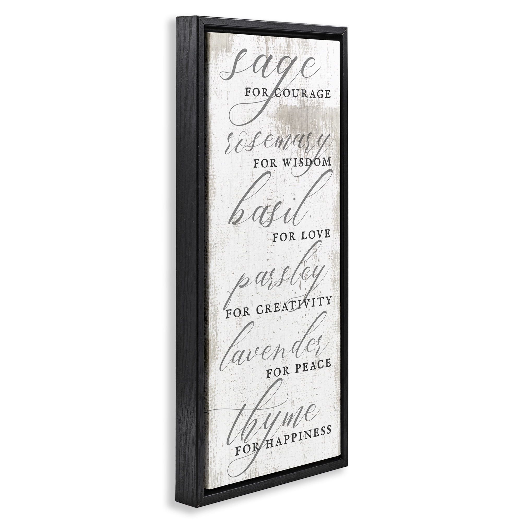 Stupell Industries Sage Basil Thyme Sentimental Phrases Food & Beverage Painting Black Floater Framed Canvas Art Print Wall Art, 11 x 25