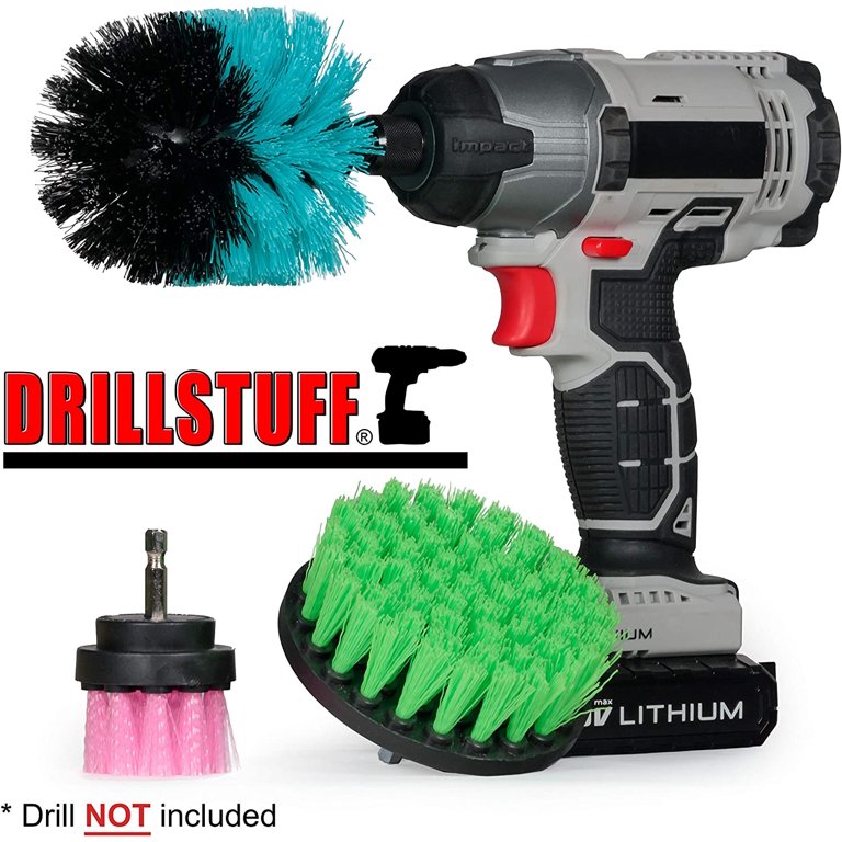 Drillstuff Stiff Bristle Deck Brush, Concrete, Grout Scrub Brush, All Purpose Bathroom Drill Brushes for Cleaning Shower