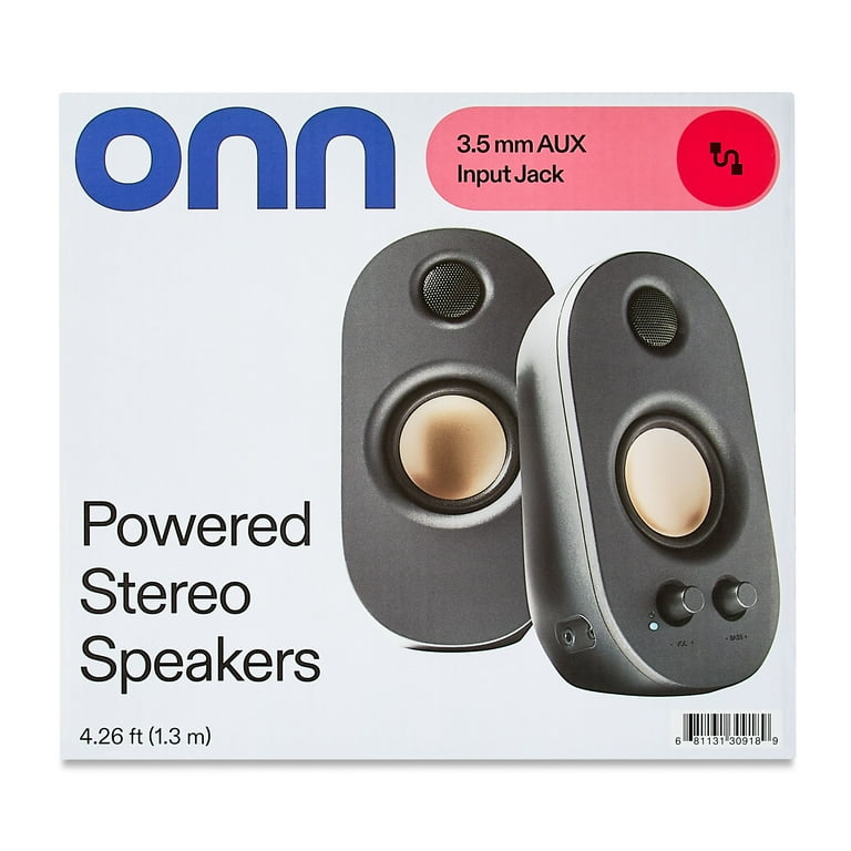 onn AC Powered Computer Speakers with Volume and Bass
