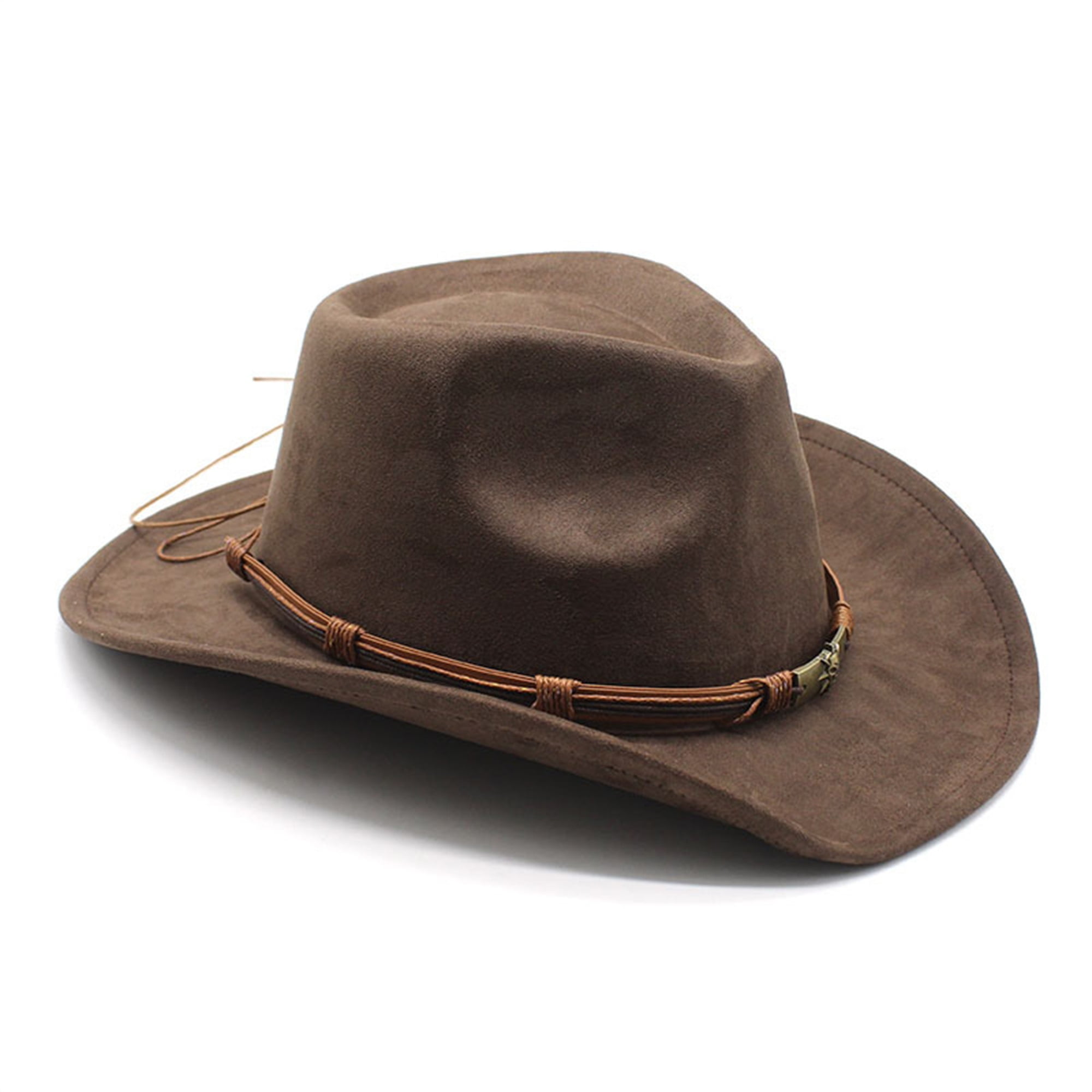 Sunisery Women Men Vintage Western Cowboy Hats Retro Feather Fedora Felt  Wide Brim Hat Hiking Rave Party Travel Costume Accessory 
