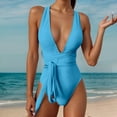 thumbnail image 2 of LUOGENLI Plus Size Swimsuit for Women Tummy Control Pink Women One Shoulder Swimsuit Bikini Swimsuit Irregular Solid Color Monokinis Swimsuit Sky Blue Size XXL, 2 of 5