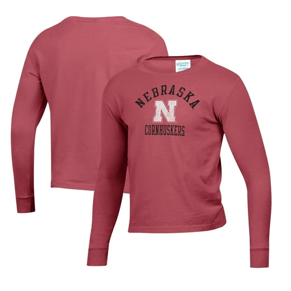 Youth Scarlet Nebraska Huskers Mascot Comfort Wash Long Sleeve T-Shirt