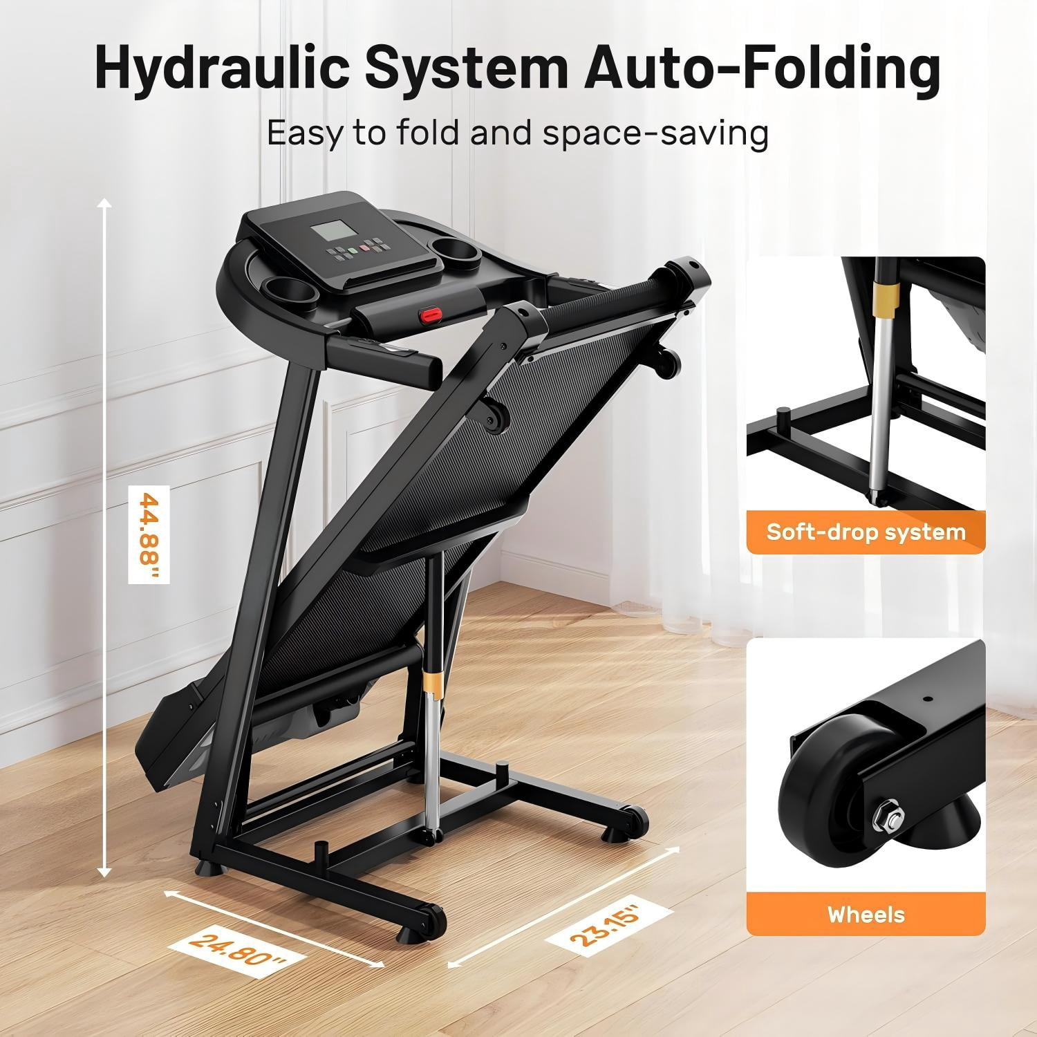 3.0 HP Folding Treadmill for Home with 0-15% Auto Incline,330-440lbs Capacity Portable Treadmill Compact Foldable Walking Pad Treadmills with 7.5 MPH Speed