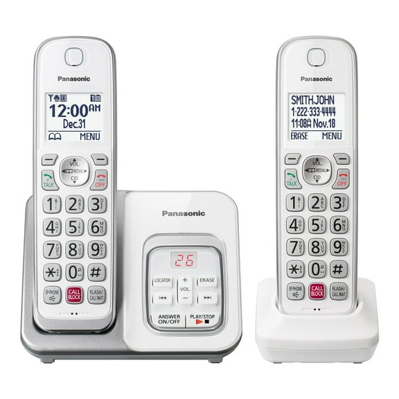 Panasonic KX-TGD83x Series DECT 6.0 Corded Cordless Phone System with Answering Machine, 2-Handset, White