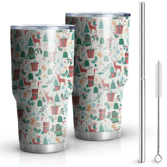 30oz Christmas Gift and Deer Pattern Tumblers Stainless Steel Tumbler with Lid and Straw,Vacuum Insulated Double Wall Travel Tumbler Cups Mug with Cleaning Brush for Coffee,Tea
