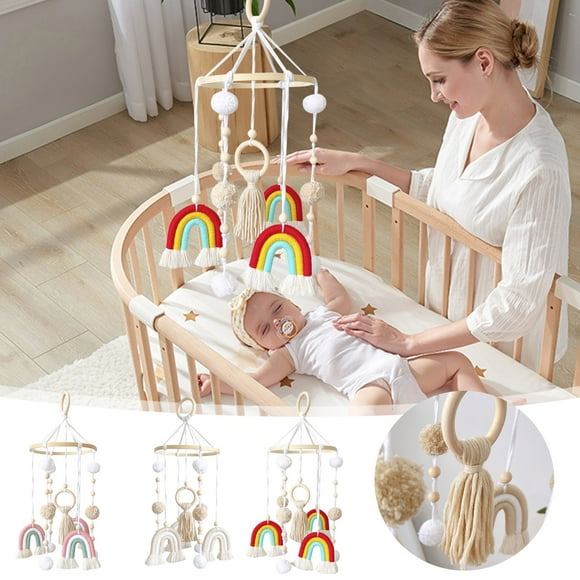 Xihbxyly Móvil para Cuna, Diseño de Cielo Estrellado y Arcoíris, de Madera, Juguete Sensorial para Niños y Niñas, Decoración Versátil para El Hogar, Guardería y Sala de Estar, 19 X 48 Cm
